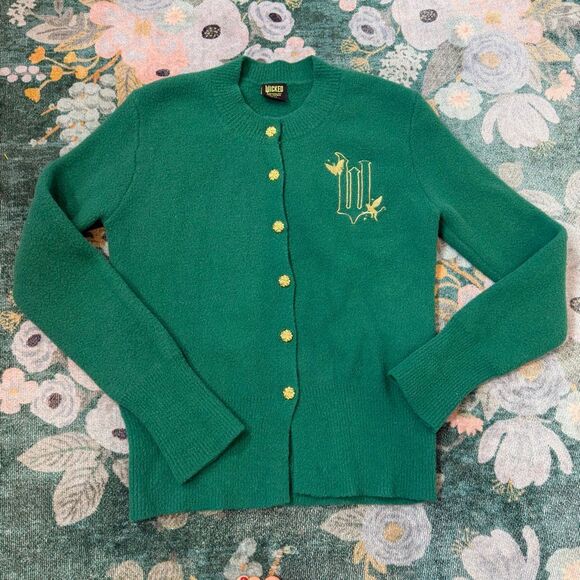 Wicked Paul Tazewell Sweater S Emerald Green Gold Embroidered Cardigan Elphaba - Picture 5 of 10